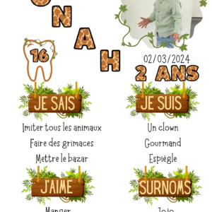 Affiche personnalisable d'évolution pour enfant, en mettant l'âge, le prénom, ce qu'il sait faire, ses surnoms et ce qu'il aime faire. / papeterie personnalisée